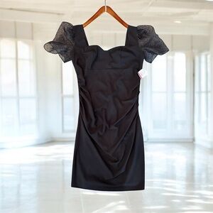 NWT DB Studio Davids Bridal Ruched Crepe Black Formal Prom Dress Sz 18 MSRP $140